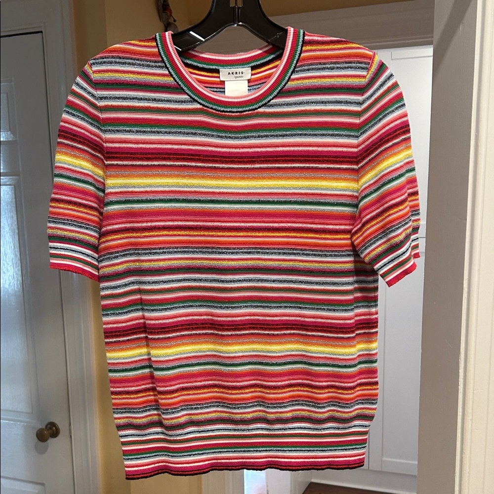 Akris Punto Colorful Striped Crew Neck Sweater